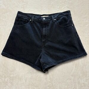 Levi Womens High Waisted Mom Shorts Size 32 Black Wash Demin Casual